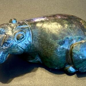 Hand-Carved Serpentine Hippopotamus Figurine